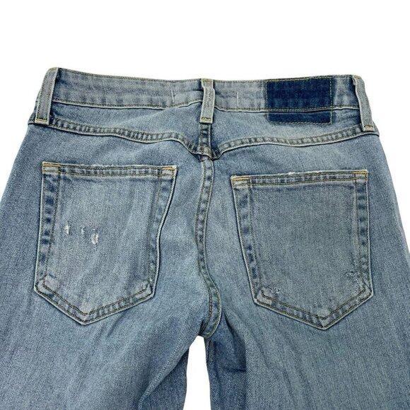 AMO Cropped Distressed Raw Hem Skinny Jeans Stretch Denim Light Wash size 25 - Picture 8 of 13